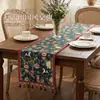 Camino de mesa impreso transfronterizo con borlas verdes de jacquard, mantel engrosado, bandera de mesa de comedor, mantel individual doméstico, tira larga, camino de mesa estilo retro