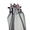 Diadema Creativa de Velos de Halloween Fiesta Festiva Vestido Personalizado Novia Fantasma Calavera de Flores Tocado de Malla para Mujeres