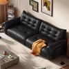 Sofá italiano minimalista de cuero estilo cisne, estilo retro antiguo, para apartamento pequeño, de primera capa, para sala de estar, con filas rectas de cuero.