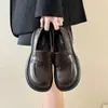 Mocasines de Suela Gruesa para Mujer, Estilo Británico, Zapatos de Cuero Negro, Nuevo Modelo 2025, Zapatos sin Cordones de Punta Redonda, Mocasines JK