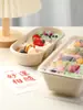 Caixa de Almoço Descartável de Polpa, Caixa de Bolo da Moda com Três Sabores, Caixa Bento Longa Estilo Japonês com Três Compartimentos, Caixa de Sobremesa de Três Peças