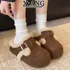 Zapatos de Lana de Cordero con Suela Gruesa para Mujer, Aumentan 5 cm de Altura, Zapatos Cálidos de Algodón con Forro de Lana, Zuecos de Cuero Genuino Estilo Birkenstock, Pantuflas de Punta Cerrada para Uso en Exteriores