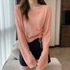 Blusa de Primavera 2023 Suéter de Cuello Redondo Manga Larga Corto Fino Microtransparente Calado Holgado con Cordón Suéter Protector Solar para Mujer