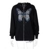 Moda Otoño 2025 Chaqueta Casual Holgada para Mujer Sudadera con Capucha de Manga Larga con Estampado de Mariposa y Pedrería para Mujer