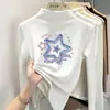 Blusa base feminina estilo coreano, camiseta térmica de fleece com gola alta e manga longa para outono e inverno, design de desenho animado para crianças mais velhas