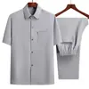 Camisa delgada de manga corta de seda helada para hombres de mediana edad y mayores, atuendo de verano para papás, ropa de abuelos, camisa para hombre