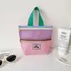 Bolsa de malha color-blocking estilo Ins, bolsa organizadora de grade color-blocking cor macaron, bolsa de ombro cosmética portátil para passeios