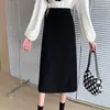 Saia feminina de comprimento médio, novo estilo outono 2026, saia plus size que cobre o quadril, cintura alta, modeladora, fashion, saia evasê com fenda