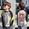 Camiseta de Algodón 100% para Niños, Manga Raglán Larga T2025 Estilo Nuevo Primavera y Otoño, Niños Talla Mediana y Grande, Empalme de Color Contrastante, Cuello Redondo, Camiseta Básica