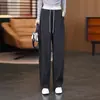 Pantalones de Chándal de Lana Esponjosa de Cintura Alta para Mujer, Colección Primavera/Otoño 2026, Color Gris, Engrosados, Corte Ajustado, Pierna Ancha, Pierna Recta