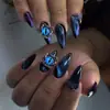 Nuevas uñas postizas de Halloween con forma de almendra, estilo ojo de gato, ojo de demonio oscuro, desmontables, con decoración de lazo, transfronterizas