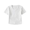 Verano Nuevo Cuello Alto Redondo Espalda Descubierta Color Sólido Camiseta de Manga Corta para Mujer Estilo Europeo y Americano Diseño de Espalda Hueca Top Básico