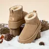 Pele de Ovelha e Lã Integrados Versátil de Inverno Pessoa Baixa Solado Grosso Aumento de Altura Quente Botas de Neve Simples Confortáveis Botas de Algodão Femininas