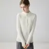 Suéter de punto de cable 100% cachemira pura para mujer, con media cremallera y cuello alto, jersey de punto grueso, corte holgado, top de alta gama