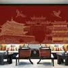 Papel pintado de techo rojo retro estilo chino fondo decorativo mural de pared tridimensional atmosférico edificio de palacio Papel pintado de palacio