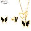 Juego de Joyería Plata Esterlina S925 Aretes Collar Europeo y Americano Ágata Negra Colgante de Mariposa Elegante Juego de Joyería de Dos Piezas al Por Mayor