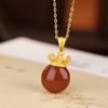 Colgante de plata de ley S925 bañado en oro con diseño de ciervo, estilo retro, con forma de bolsa de la suerte, personalizado y a juego.
