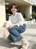 ¡Pantalones de trabajo pesado con bordado floral de 9 puntos! Jeans de Tencel azul brumoso con elasticidad en cuatro direcciones, pantalones rectos adelgazantes para principios de otoño