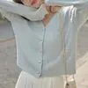 Estilo Coreano Primavera y Otoño Nuevo Estilo Francés Elegante Estilo Suave Cárdigan de Punto para Mujer Cuello en V Holgado Top Corto para Mujeres Pequeñas