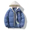 Jaqueta de Algodão Masculina com Capuz, Cor Contrastante, Veludo Grosso, Acesso Controlado, Falsa Peça Dupla, Corduroy de Inverno, Roupa de Algodão Casual