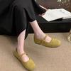 Sapatos Vermelhos de Salto Grosso para Mulheres, Novo Estilo Primavera e Outono, Retro Francês, Sapatos Mary Jane de Camurça Delicados de Fada, Mocassins Baixos