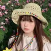 Sombrero de Sol Plegable Versátil, Sombrero de Protección Solar de Estilo Nuevo, Sombrero de Paja con Cuentas de Madera Coloridas Estilo Hyuna, Sombrero de Pescador para Mujer, Sombrero de Playa de Verano