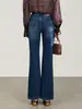 2613407- Calça jeans de algodão com stretch em quatro direções, estilo casual simples, cintura alta, boca larga, para pessoas baixinhas, novo estilo de início de outono