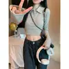 Camiseta Polo de Manga Corta Ajustada para Mujer, Top Base Otoñal Dulce y Picante Gris, Top de Manga Larga Ajustado para Chicas Atrevidas