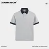 Camisa Polo para Hombre ZOEWATSON Bloque de Color Americano Transfronterizo Cuello Solapa Verano Casual Versátil Manga Corta Top Moderno
