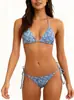 Traje de baño de dos piezas con estampado de margaritas pequeñas, estilo nuevo europeo y americano, para vacaciones en la playa, bikini femenino con cordones, 2026