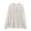 Roupas Femininas 2026 Primavera Nova Moda Estilo Europeu e Americano Tricô Solto Gola V Amarração Vazada Blusa Top Fina
