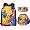 Estampado de Stitch Animación Periférico Estudiantes de Primaria Resistente al Desgaste Mochila Escolar Bolsa de Comida Estuche Lápices Juego de Tres Piezas Fabricante Venta al por Mayor