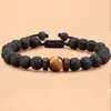 Pulseira Trançada de Obsidiana Fosca Masculina Europeia e Americana Moda Futebolística Pedra Olho de Tigre Azul Pedra Vulcânica Pulseira de Contas Transfronteiriça