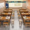 Conjunto de mesa e cadeiras para restaurante Mesa e cadeiras de jantar para lanchonete Mesa de jantar para lanchonete Mesas de restaurante Sala de jantar Mesa de jantar de madeira maciça carbonizada para churrasco
