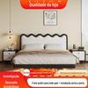Cama suspensa luxo simples moderno quarto principal cama de couro genuíno alta qualidade elegante estofada estilo italiano creme cama de couro suspensa