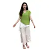 Camiseta de punto corta de manga corta estilo coreano con cuello en V azul Klein para mujer, estilo fino de verano, adelgazante, holgada y rejuvenecedora