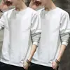Camiseta casual versátil de manga comprida para outono para homens, gola redonda, cor sólida da moda, confortável, respirável e com caimento solto