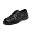 Sapatos Femininos de Couro Bovino de Primeira Camada 2026 Outono Novo Brogues com Recortes Marrons Mocassins Estilo Britânico Mocassins com Velcro