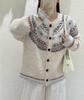 Cardigan de Punto Hecho a Mano con Flores de Cuello Redondo Casual 2025 Chaqueta de Punto Ajustada Nueva para Mujer Otoño e Invierno