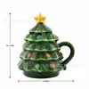 Caneca Cerâmica com Tampa Árvore Nostálgica de 16 Onças - Caneca de Natal Verde