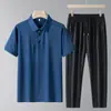 Traje de Verano para Hombre de Gama Alta de Seda de Hielo de Secado Rápido Camisa Polo Camiseta de Manga Corta Estilo Delgado para Hombres de Mediana Edad y Mayores