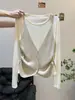Top de malha retrô color-block de outono, com design falso de duas peças, cintura com cordão para efeito emagrecedor e mangas compridas - uma peça deslumbrante