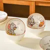Tazón de Arroz de Color Bajo Esmalte Co-Branded de Tom y Jerry Dibujos Animados Lindo Cerámica Seguro para el Hogar y Resistente a Altas Temperaturas Vajilla para Niños