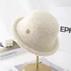 Sombrero de Cuenca Estilo Japonés Rizado para Mujer Invierno Espesado Cálido Elegante Cúpula Dama Sombrero Sencillo Color Sólido