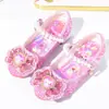 Saltos Altos para Meninas, Sapatos de Princesa Kuromi, Laço com Pérolas, Sapatos Pequenos de Couro para Crianças, Sapatilhas Populares, Sapatos Brilhantes de Cristal