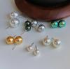 Pendientes de botón de perla Shijia de cuerpo completo de plata esterlina 925 redondos fuertes y ligeros para mujer, estilo francés REVER, venta al por mayor real para mujer