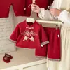 Conjunto de Roupa Primavera para Bebês e Crianças Pequenas Meninas, Novo Conjunto de Duas Peças Estilo Chinês para Primavera e Outono, Roupa Festiva de Saudação de Ano Novo