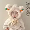 Gorro con Bufanda Integrada de Dibujos Animados para Niños, Protección para los Oídos, para Niños y Niñas, Felpa Gruesa Caliente, Cortavientos, Peluche, Gorro para Bebé