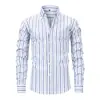 2026 Nova Camisa Casual Cardigan de Manga Longa com Estampa Digital Listrada para Homens de Venda Transfronteiriça Moda de Alta Qualidade Roupas Masculinas