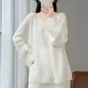 Suéter de punto redondo otoño e invierno 100% lana, estilo suave y casual, para mujer, corte holgado, top con tacto de nube